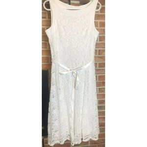 Perceptions NY Sleeveless White Crochet Fit & Flare Maxi Dress Sz 14 Lined